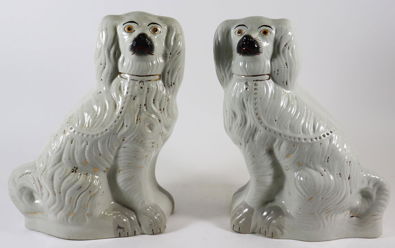 (2) LARGE ANTIQUE STAFFORDSHIRE SPANIELS (1 of 3)