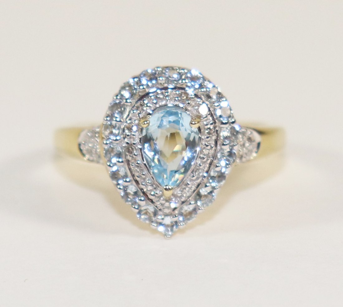 14K BLUE TOPAZ, AQUAMARINE, & DIAMOND RING (1 of 3)