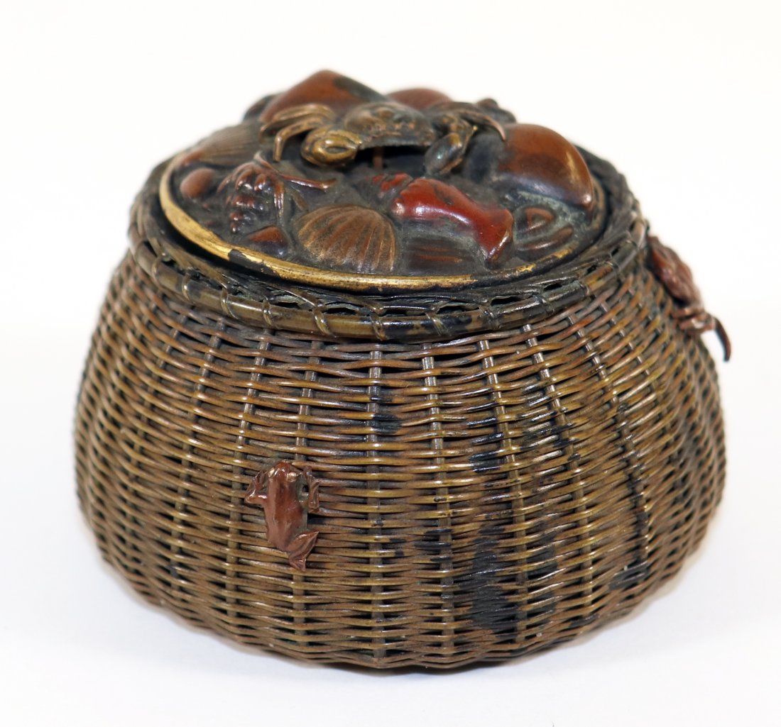 ANTIQUE JAPANESE BRONZE CRAB BASKET INKWELL (1 of 5)