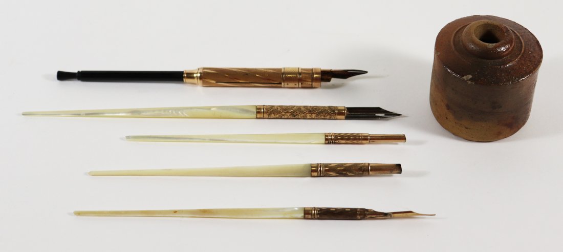 ANTIQUE INK PENS & CIVIL WAR ERA INKWELL (1 of 2)