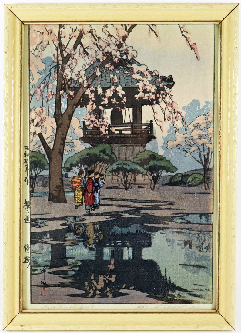 HIROSHI YOSHIDA "IN A TEMPLE YARD" WOODBLOCK PRINT (1 of 2)