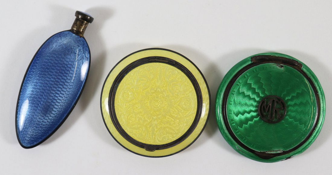 (3) ENAMEL GUILLOCHE SILVER COMPACTS & PERFUME (1 of 4)