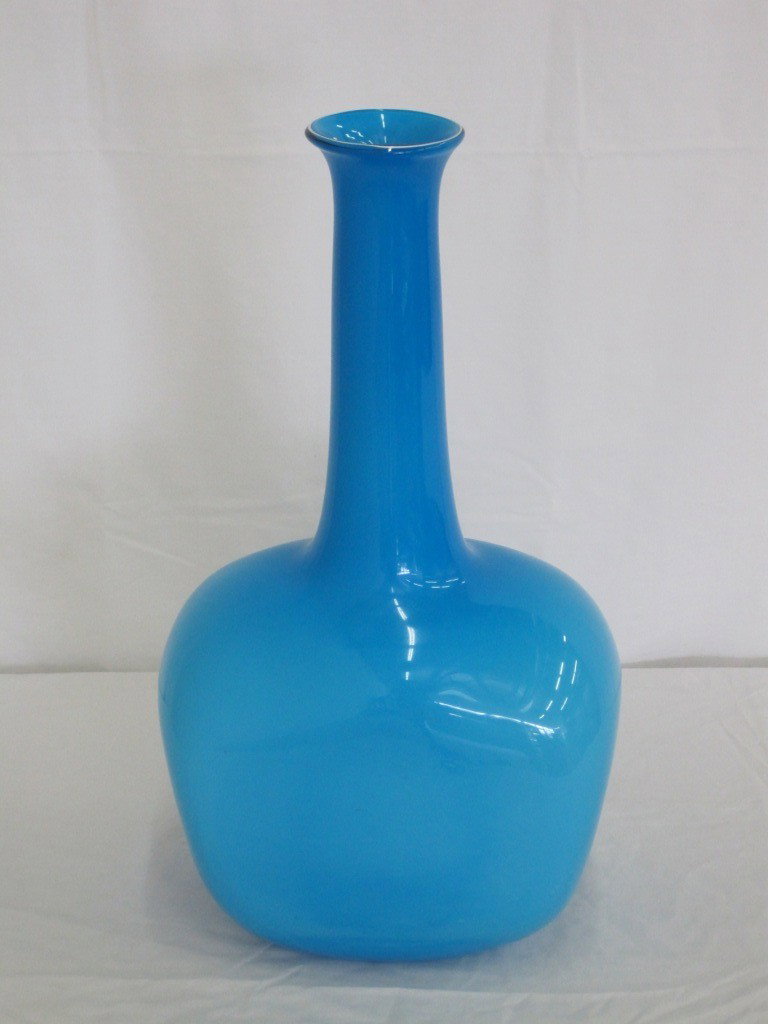 Hand Blown Blue Opaline Vase * 20.5" Tall: 20.5" Tall, 11" Wide