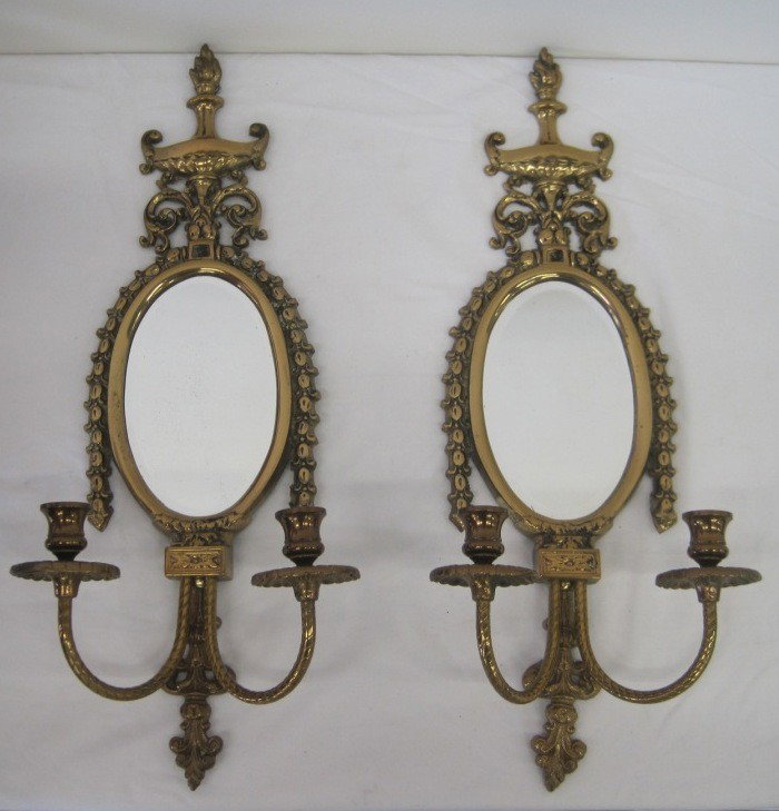 Pair Brass Mirror Candleabras: 23 1/2" Long.
