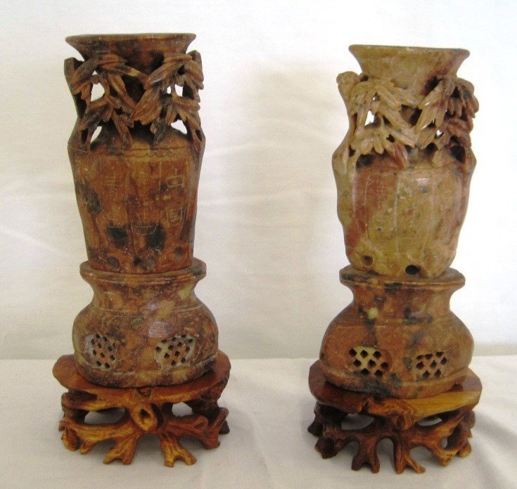 Pair Asian Soapstone Carvings