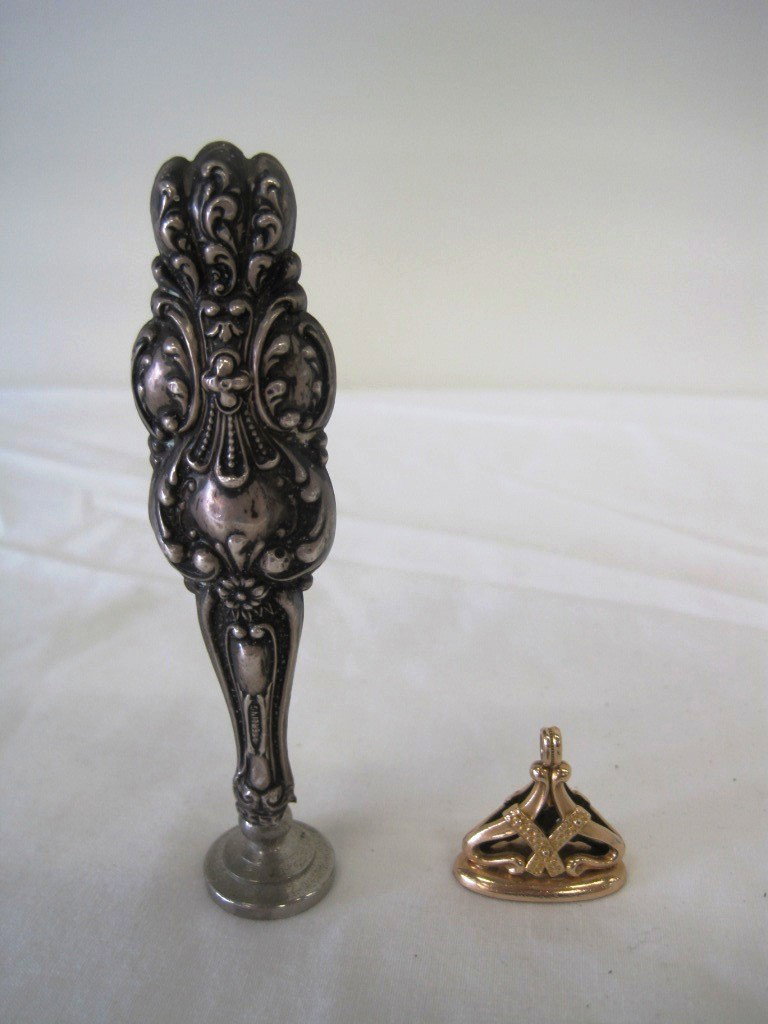 1890's Victorian Sterling & Gold Wax Stampers: Sterling Marked.