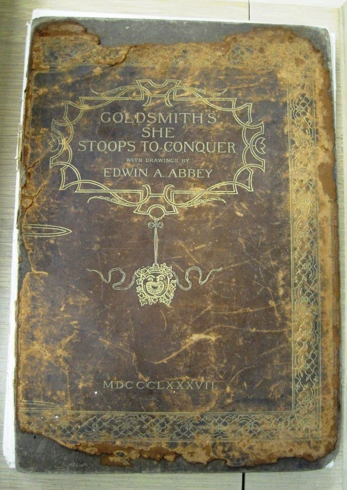 Antique Book w/ Drawings from Edwin Austin Abbey: Goldsmith's She Stoops To Conquer Book w/ Drawings By Edwin Austin Abbey. Outside Cover is Worn. Drawings Appear in Good Condition.