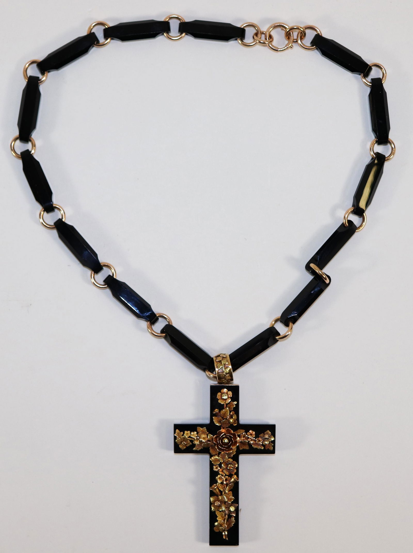 14K GOLD & BLACK VICTORIAN MOURNING CROSS (1 of 4)