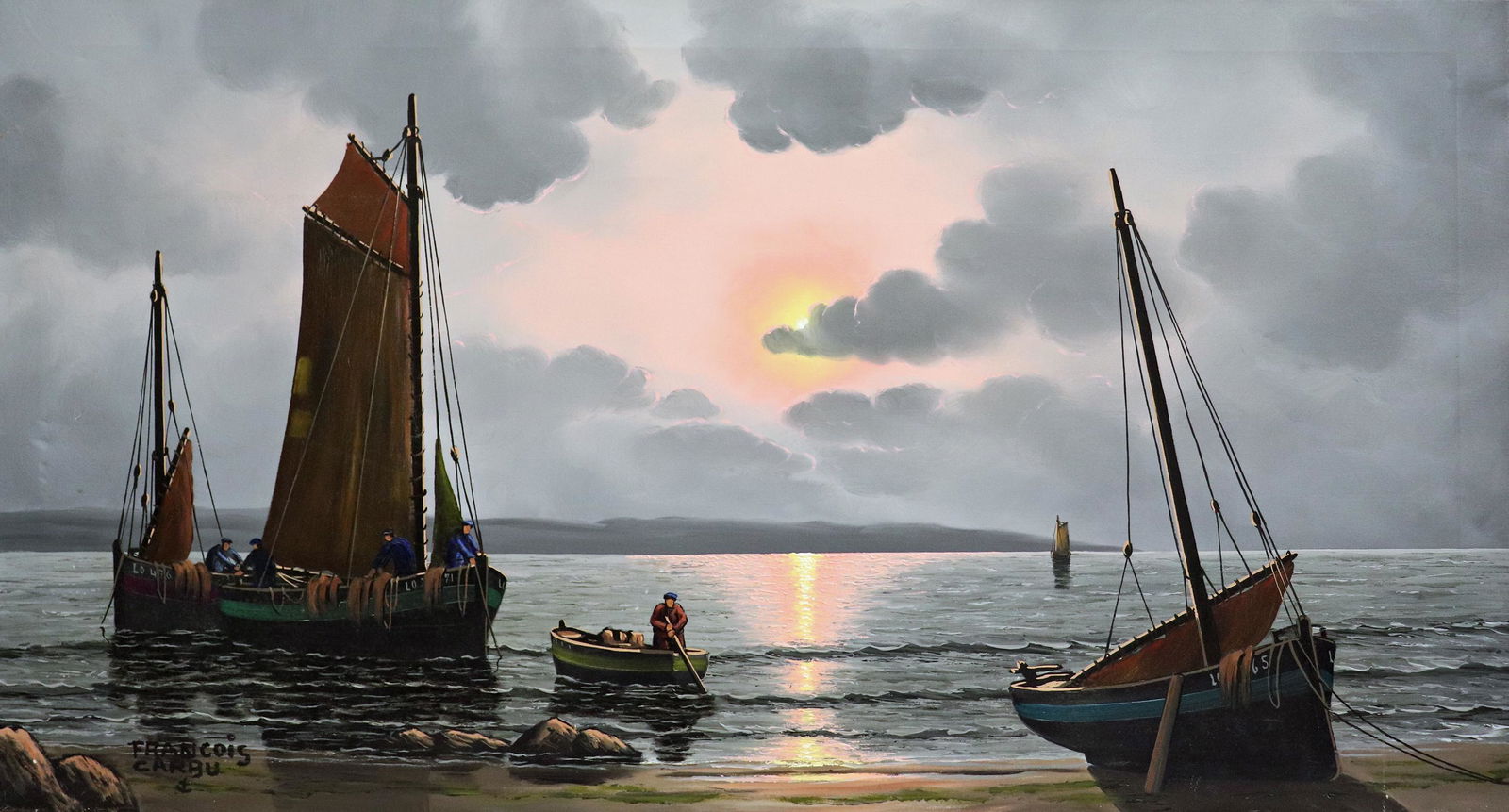 FRANCOIS CARBU "GRAIN RETURN AT SUNSET" PAINTING (1 of 5)