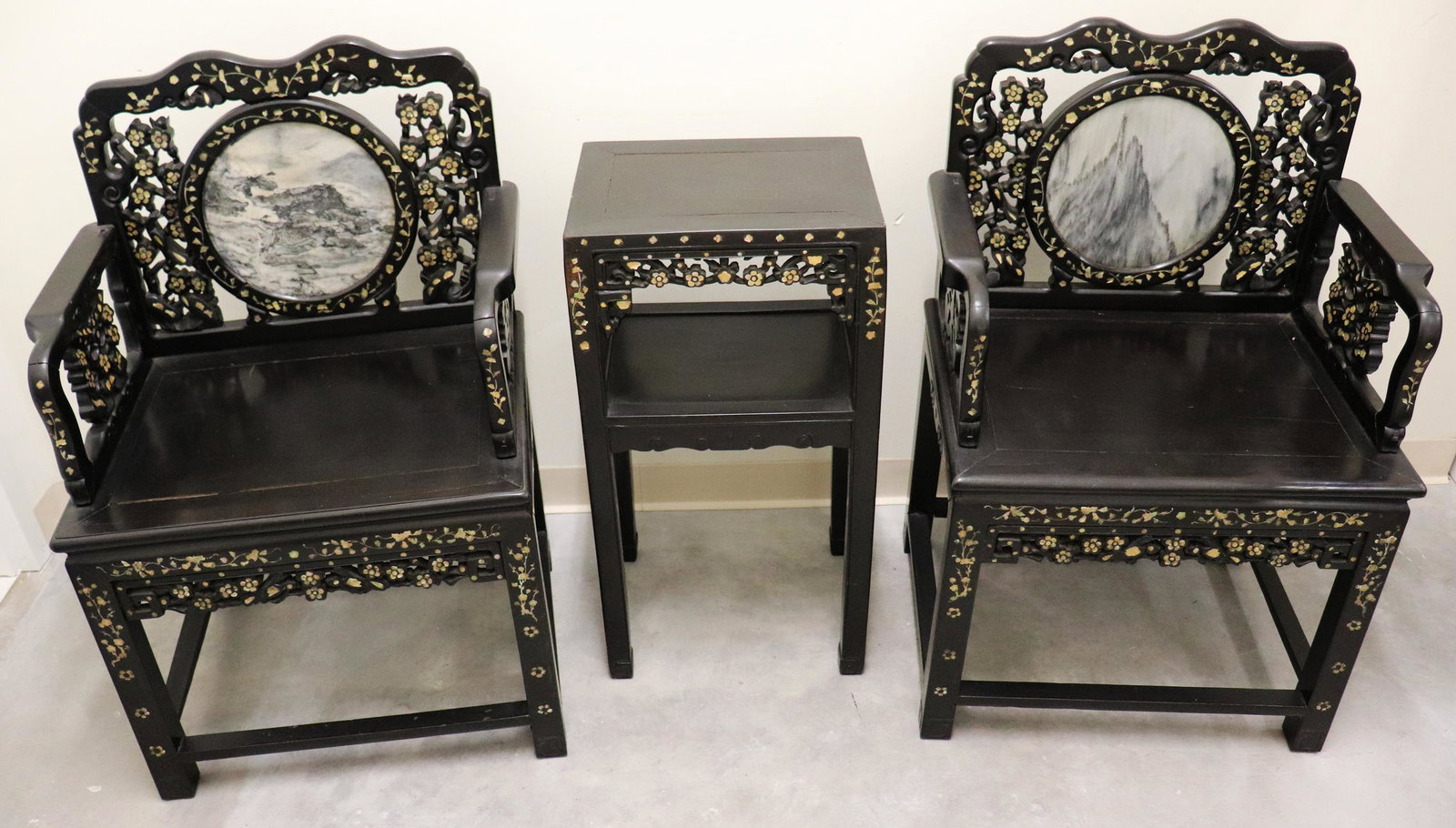 (2) CHINESE DREAM STONE CHAIRS & SIDE TABLE (1 of 5)