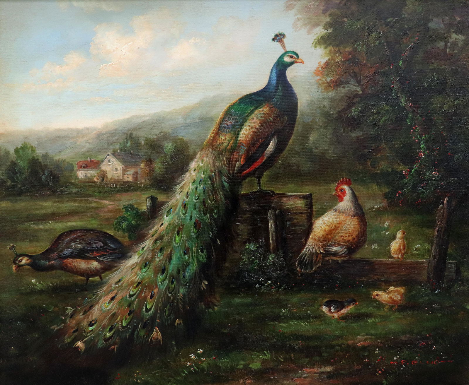 M P ELLIOTT - PEACOCK PAINTING (1 of 5)