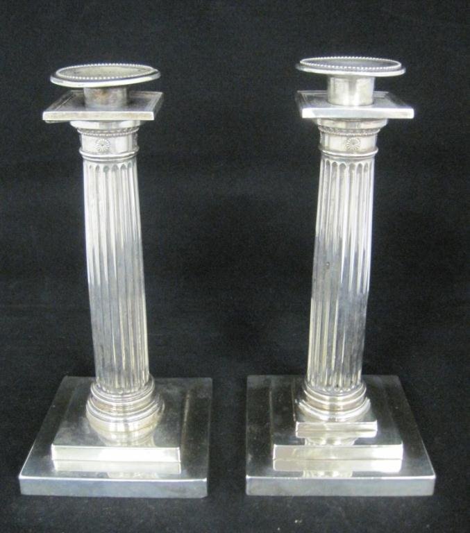 GORHAM STERLING SILVER CANDLESTICKS: COLUMN STYLE. BLACK STARR FROST. 9" TALL.