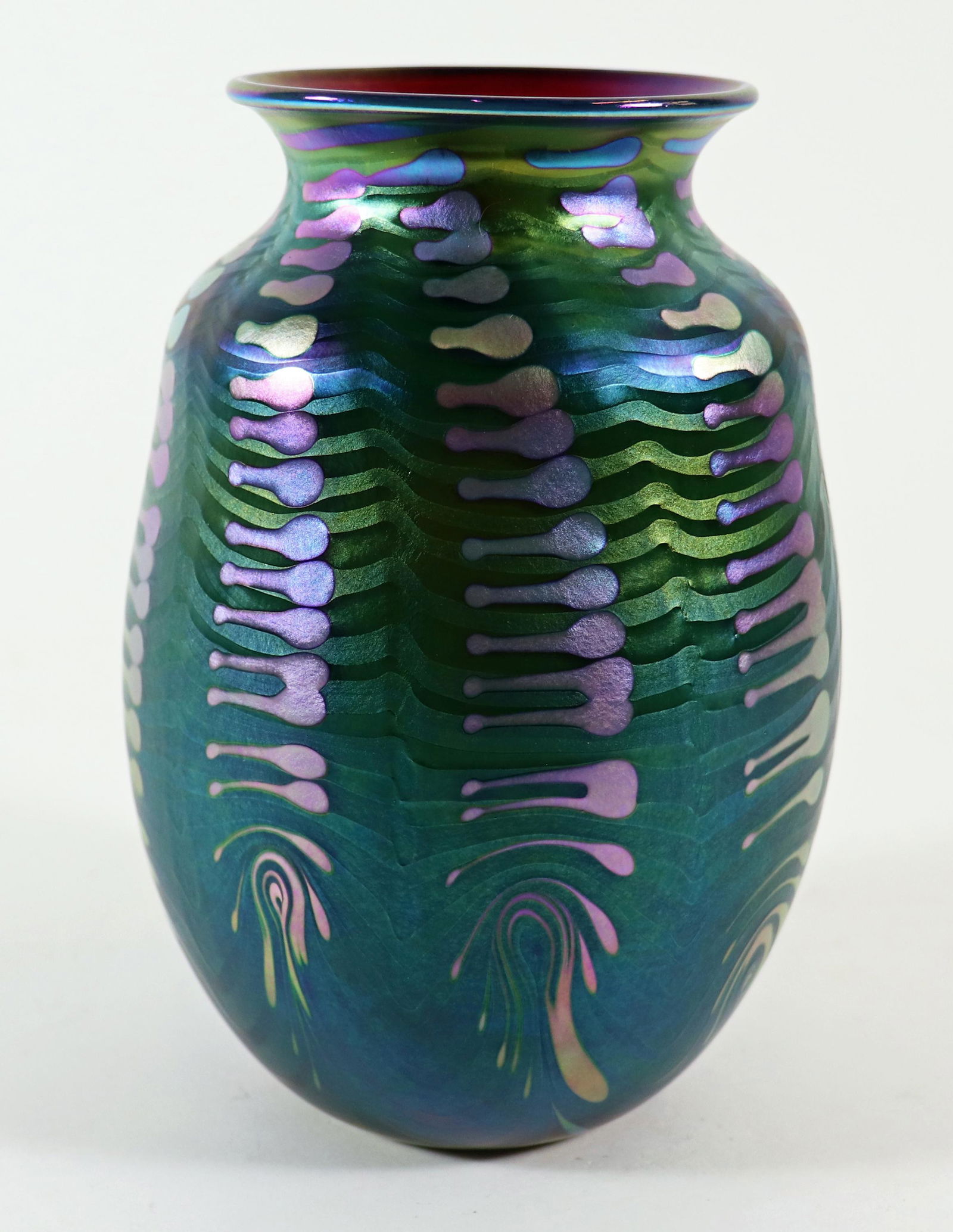 LOTTON IRIDESCENT GREEN ART GLASS VASE (1 of 3)