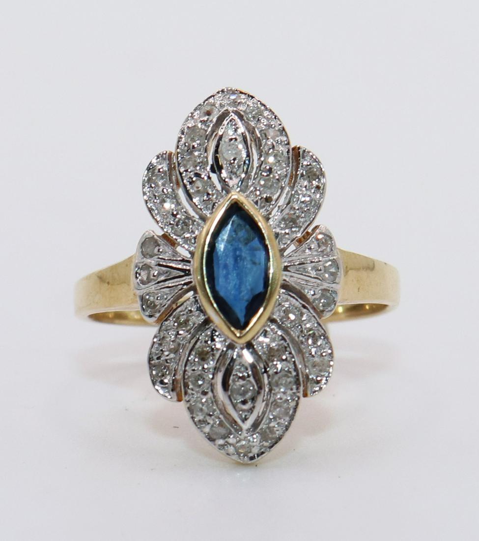 VINTAGE 14K BLUE SAPPHIRE & DIAMOND RING (1 of 3)
