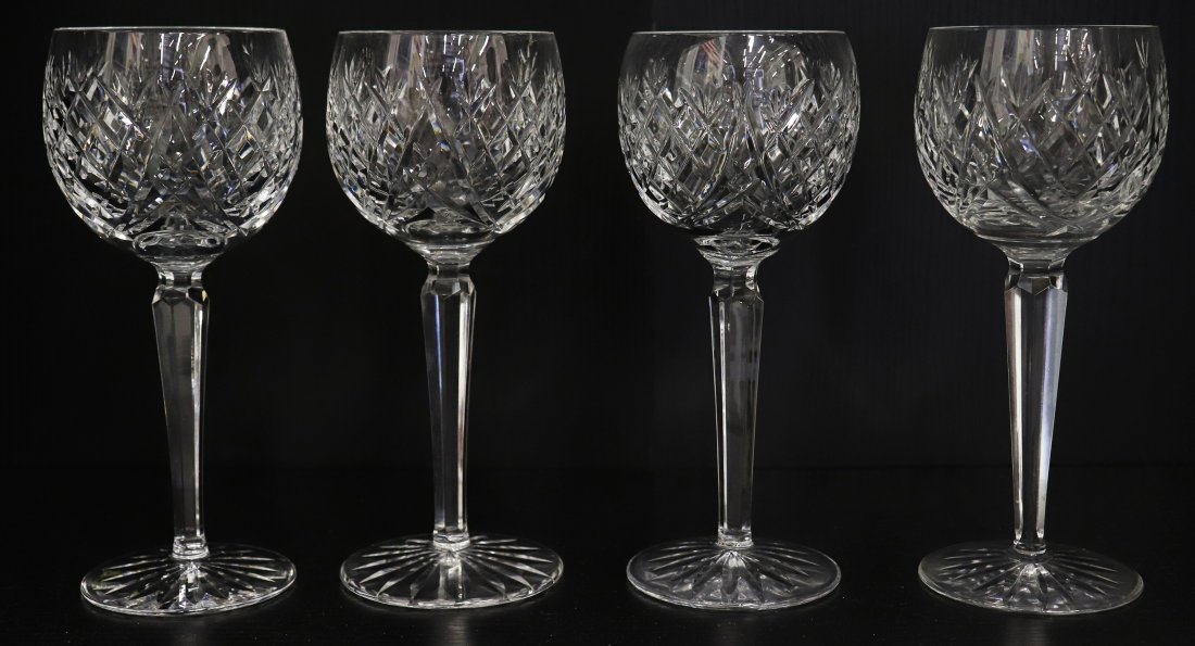 (4) WATERFORD CRYSTAL WINE HOCKS: Set of (4) Waterford Crystal Donegal pattern wine hock glasses. 7 3/8" tall.