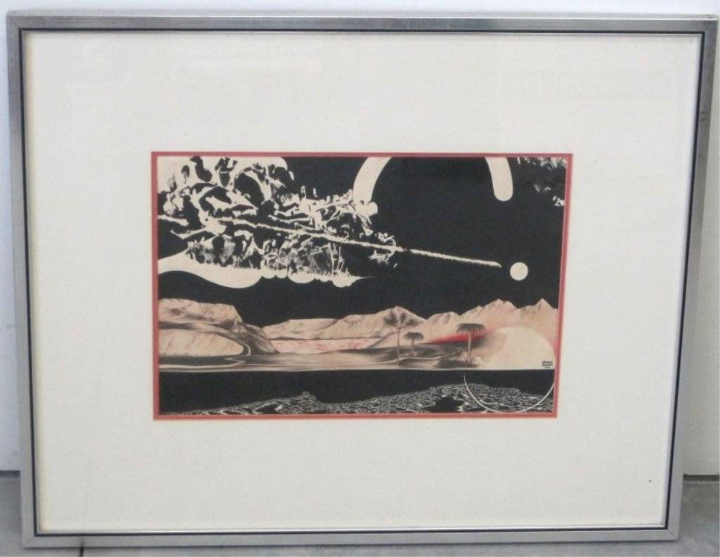 ALVARO BARRIOS MIXED MEDIA: 18-1/2" x 12-1/2" not including the frame. It is under glass and was originally framed in 1978.