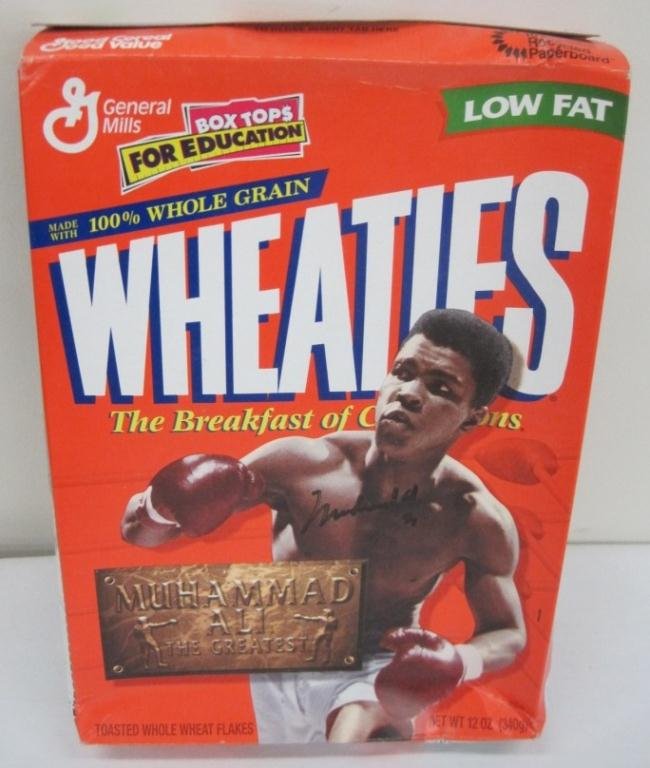MUHAMMAD ALI SIGNED CEREAL BOX W/ COA: Unopened.