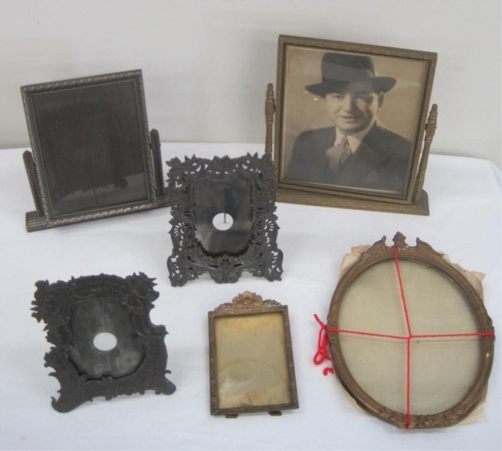 LOT OF ANTIQUE PHOTO FRAMES: Swivel & Sway Frames, Antique Metal Frames, & More.