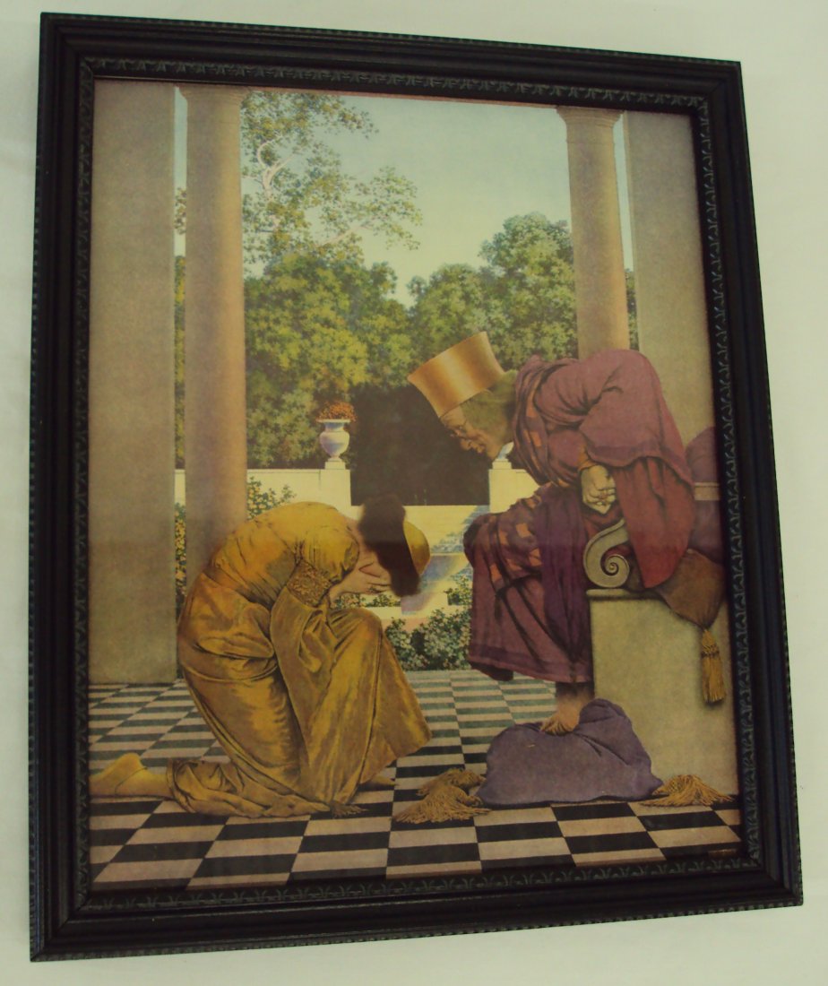 MAXFIELD PARRISH LADY URSULA PRINT: This is a nice old print by Maxfield Parrish of Lady Ursula. It measures 12 x 9-1/2" and is framed.
