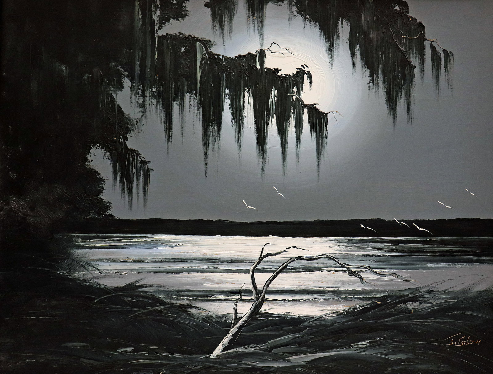 JAMES GIBSON MOONLIT RIVER HIGHWAYMEN PAINTING (1 of 6)