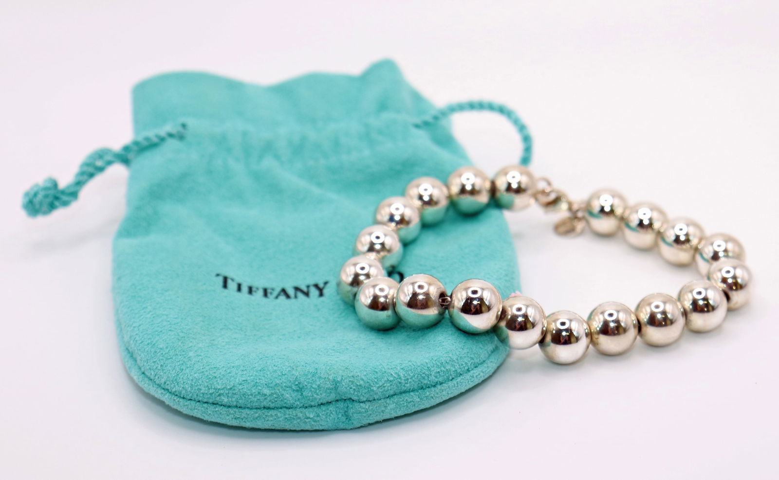 Tiffany & Co. Sterling Silver 9 mm Beaded Bracelet w/ Pouch | eBay