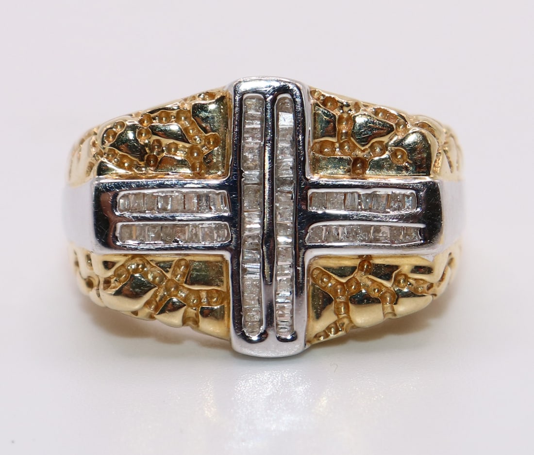 14K MEN'S GOLD NUGGET DIAMOND RING (1 of 4)
