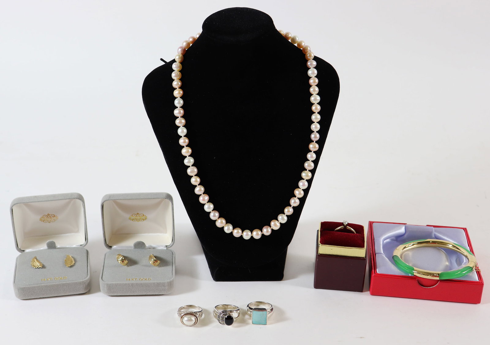 PEARLS, DIAMOND, 14K, JADE & STERLING SILVER RINGS (1 of 6)