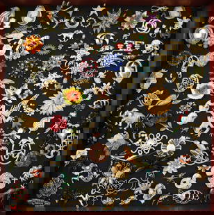 VINTAGE COSTUME JEWELRY BROOCHES: A large collection of vintage pins to include Eisenberg, Lisner, BSK, Grazziano, Rebecca, Carolee, Napier, Monet, France, MyLu, Coro, Nolan Miller, Trifari, Edwin Pearl,Sterling, Giovanni, Sarah Coven