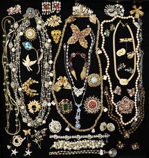 VINTAGE DESIGNER COSTUME JEWERLY: Includes Givenchy, Coro, Lisner, Miriam Haskel, Boucherer, Eisenberg, Maravella, Kramer, Florenza, Weiss, Crown Trifari, Amouralle by Frank Hess, Christian Dior, DeMario NY, Erwin Pearl, Bogoff, Sarah