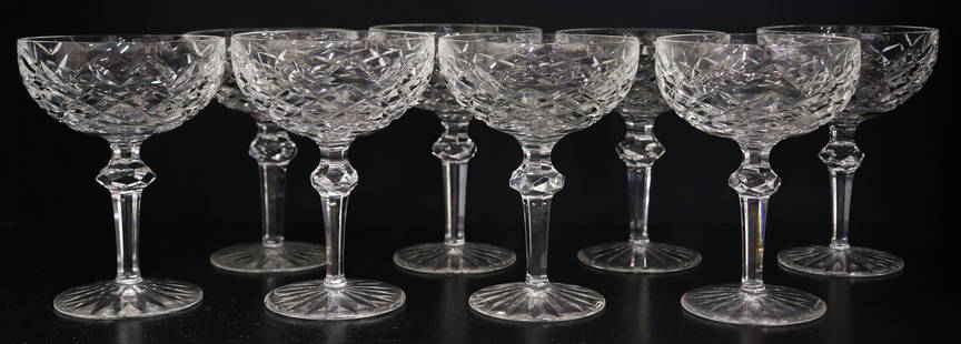 (8) WATERFORD CRYSTAL POWERSCOURT SHERBET GLASSES: Set of (8) Wateford Crystal Powerscourt sherbet / champagne glasses. 5 3/8" tall.