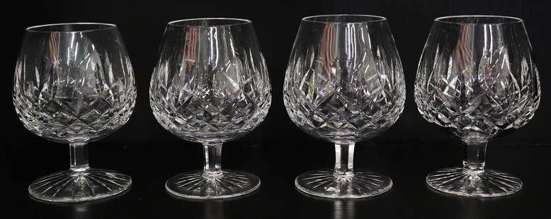 (4) WATERFORD CRYSTAL LISMORE BRANDY GLASSES: Set of (4) Waterford Crystal Lismore pattern brandy snifter glasses. 5 1/8" tall.