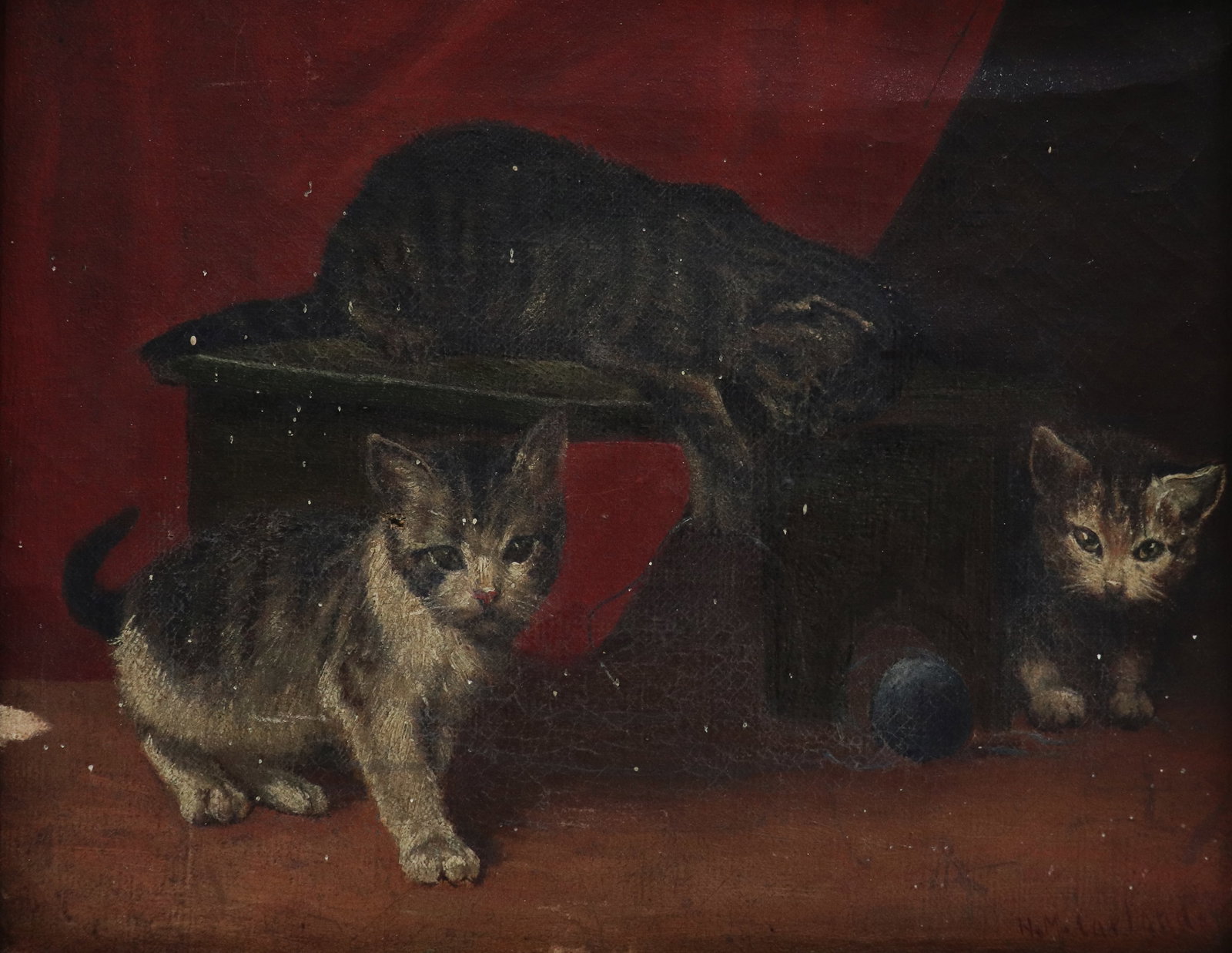19TH CENTURY KITTENS & CAT OIL PAINTING (1 of 5)