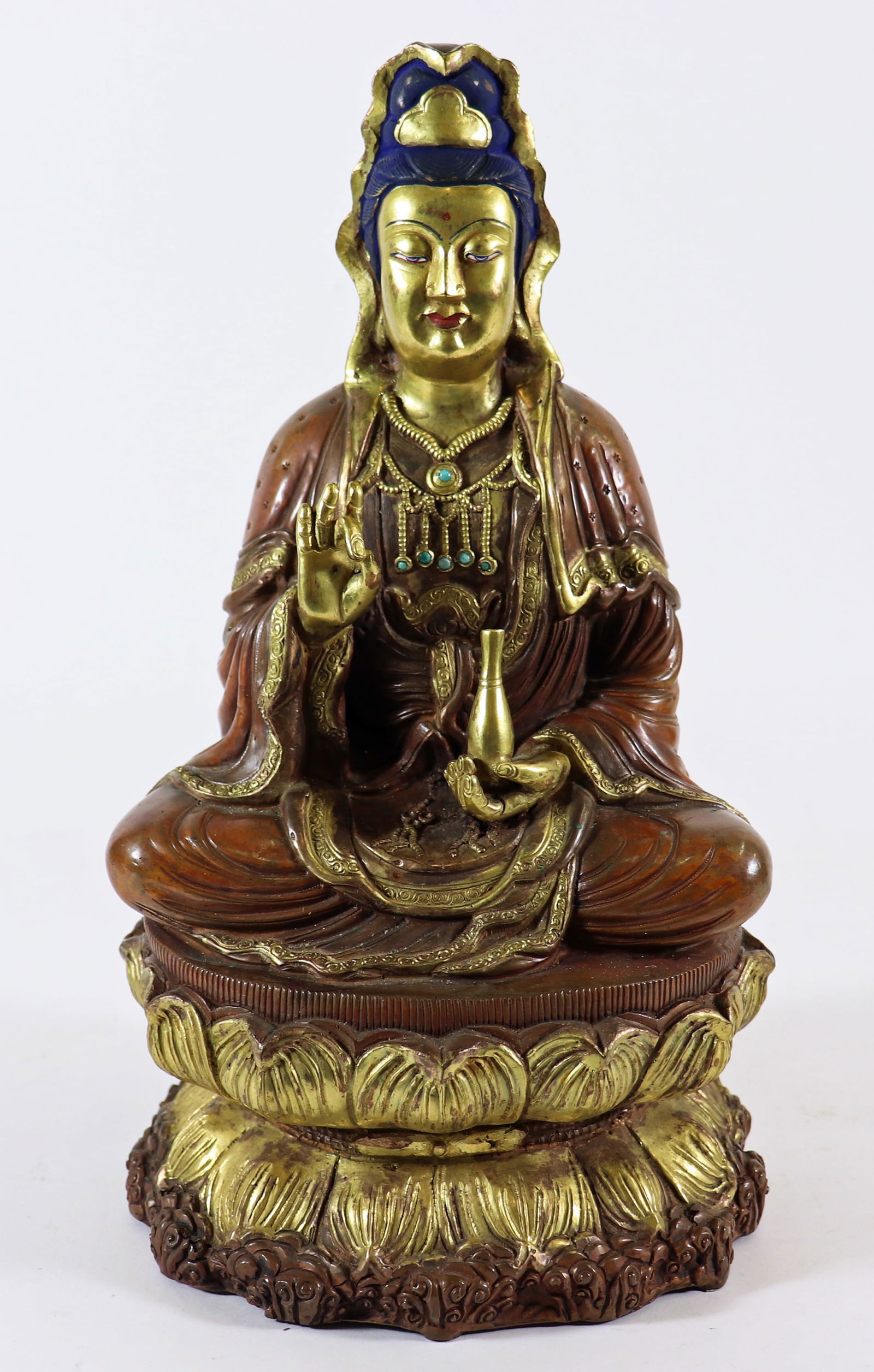 GILT BRONZE JEWELED SEATED GUANYIN SCULPTURE (1 of 3)