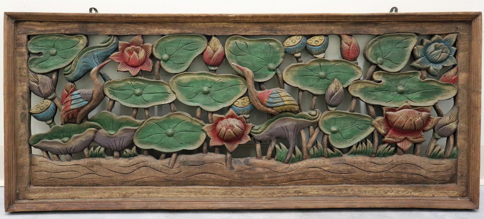 CARVED WOOD BIRD & FLOWER WALL PANEL (1 of 2)