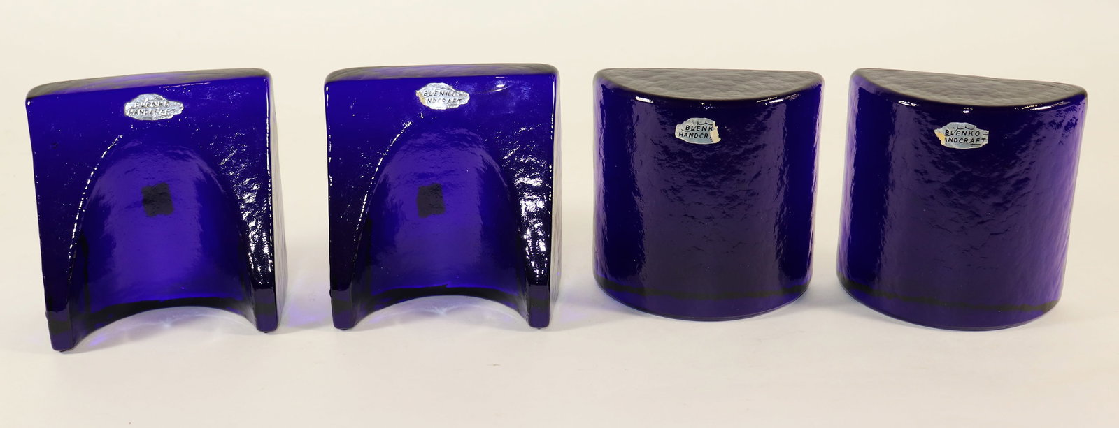 2 PAIRS OF COBALT BLUE BLENKO GLASS BOOKENDS (1 of 2)