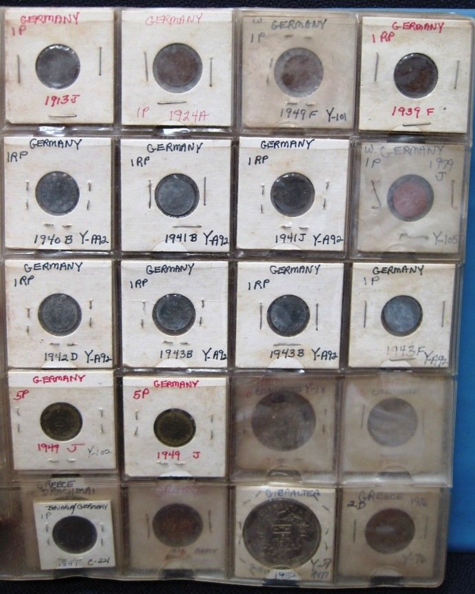EUROPE & MORE FOREIGN COIN ALBUM: Germany, West Germany, Greece, Guatemala, Haiti, Honduras, Hong Kong, Hungary, Iceland, India, Iran, Ireland, Israel, Italy, Jamaica, Japan, Jordan, South Korea, Laos, Lebanon, Malaysia, some silver c