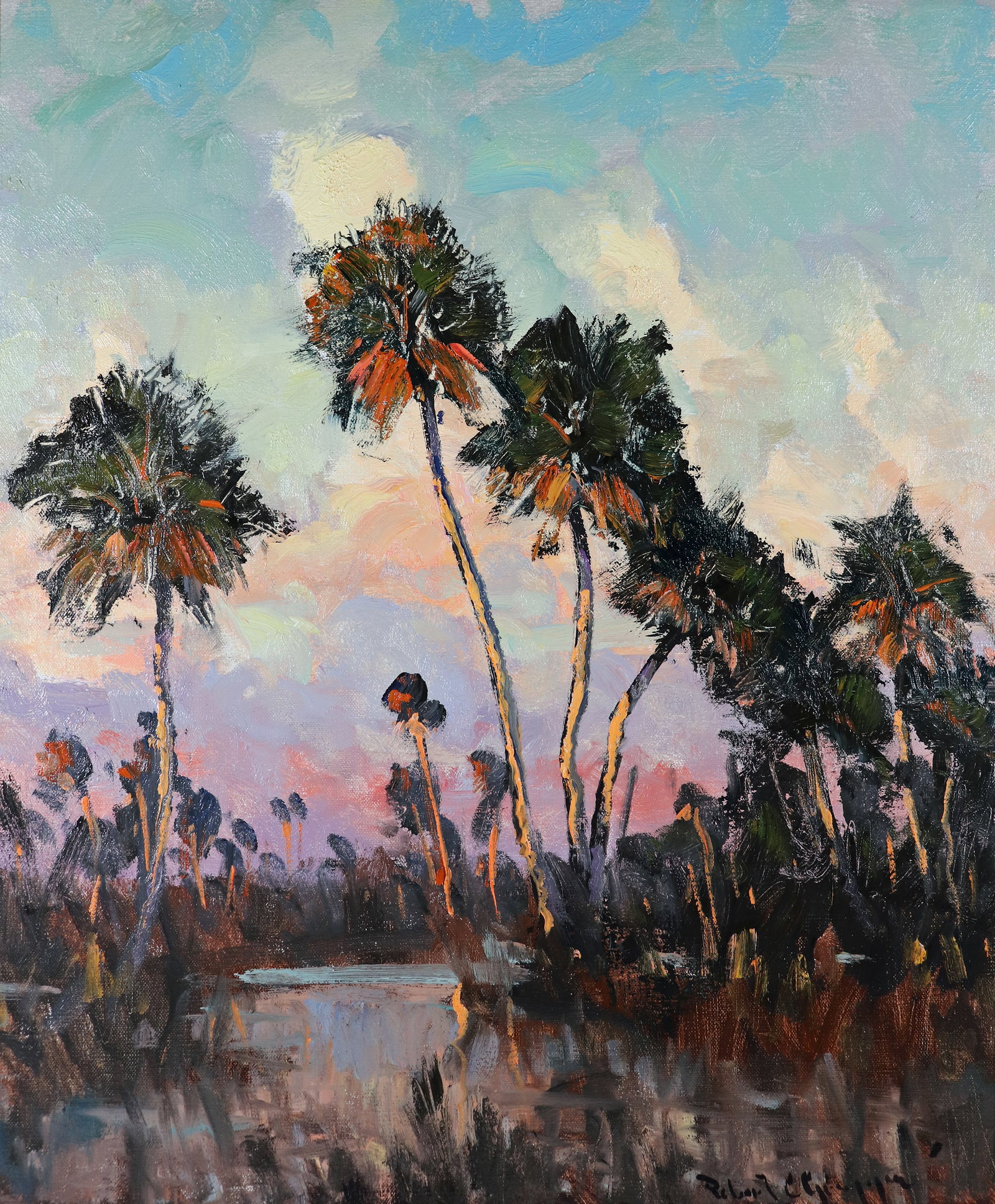 ROBERT C. GRUPPE "PALMS AT SUNSET" PAINTING (1 of 6)