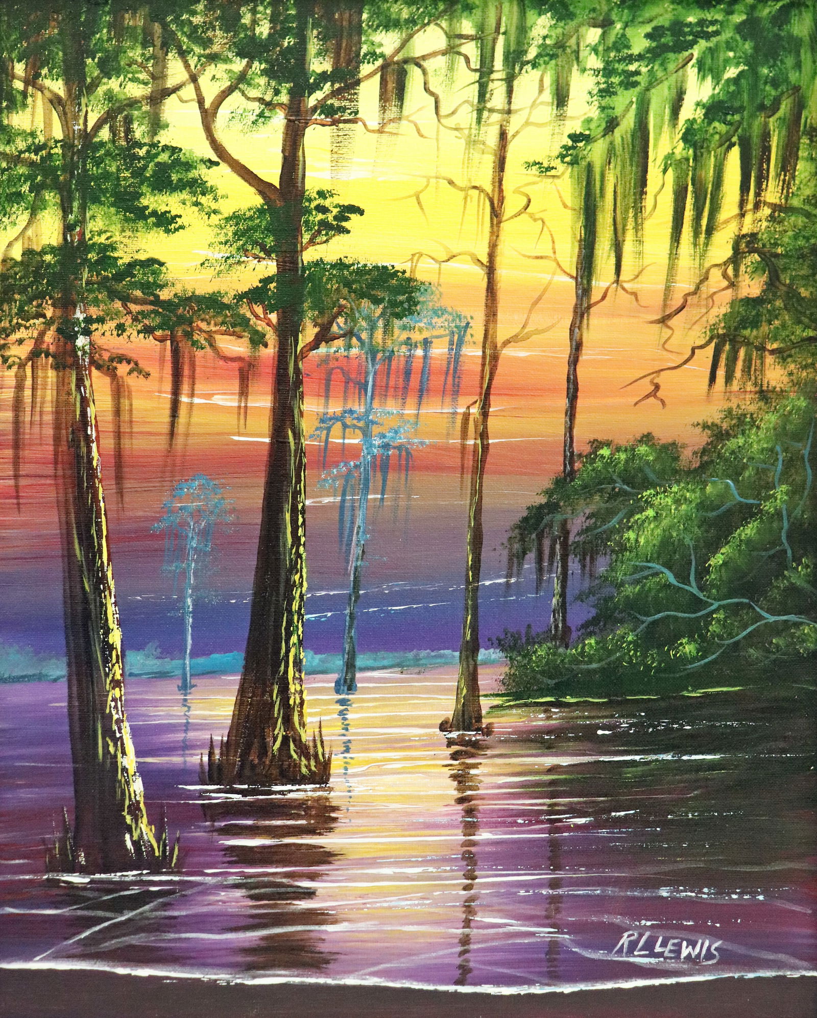 R.L. LEWIS CYPRESS SUNSET HIGHWAYMEN PAINTING (1 of 4)