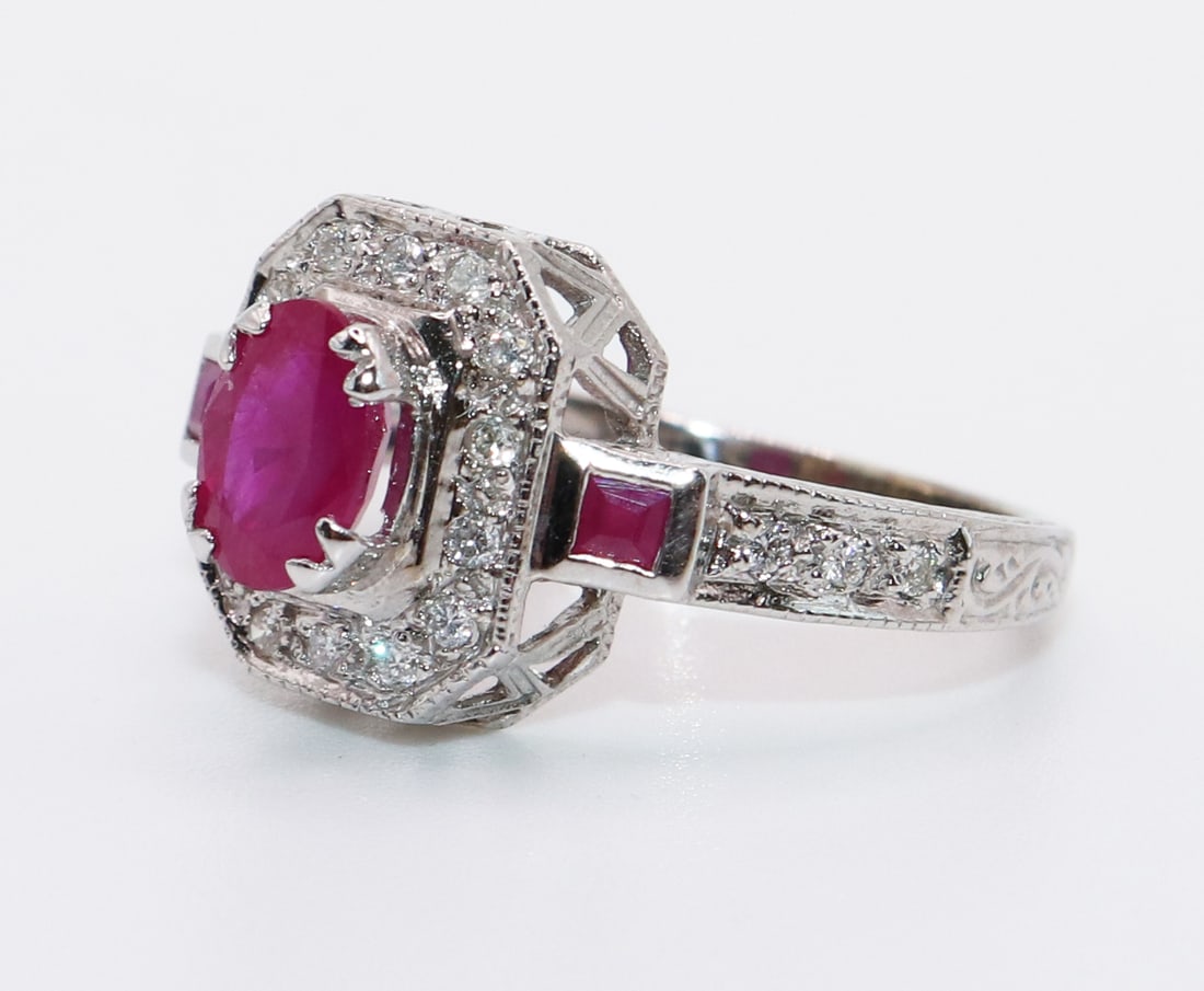 14K WHITE GOLD RUBY & DIAMOND RING (1 of 4)