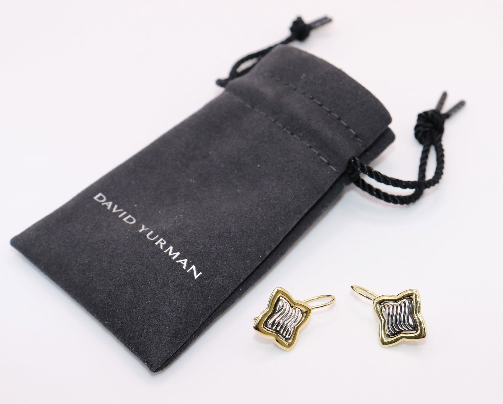 DAVID YURMAN 18K & STERLING QUATREFOIL EARRINGS: David Yurman 18KT yellow gold and sterling silver Quatrefoil earrings.
