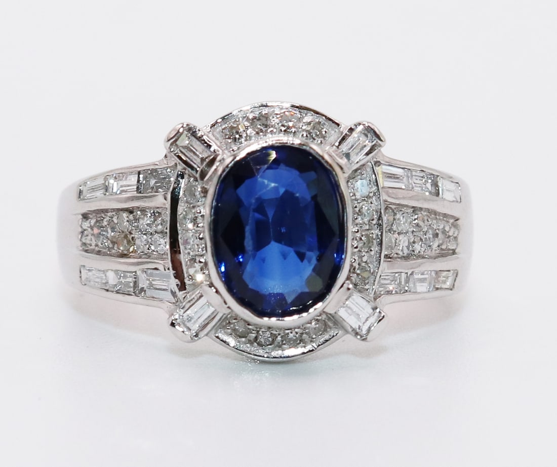 14K WHITE GOLD SAPPHIRE & DIAMOND RING (1 of 4)
