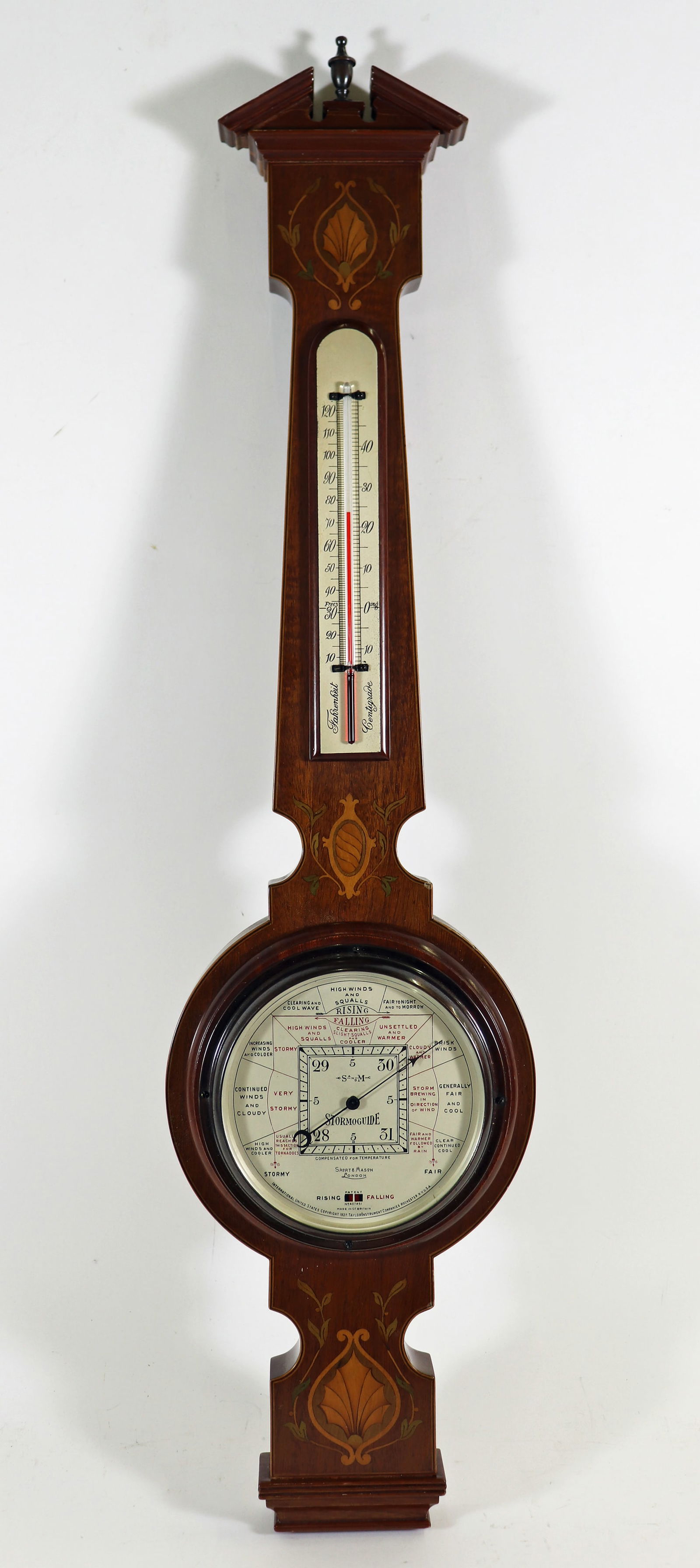 SHORT & MASON INLAID MAHOGANY BAROMETER (1 of 4)
