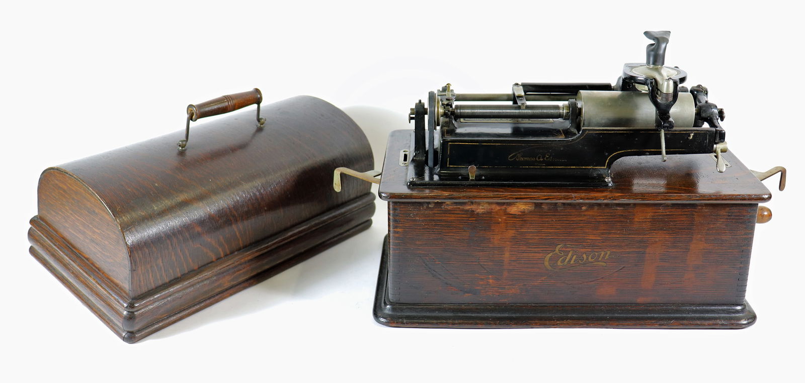 EDISON HAND CRANK HOME PHONOGRAPH & 33 CYLINDERS (1 of 8)