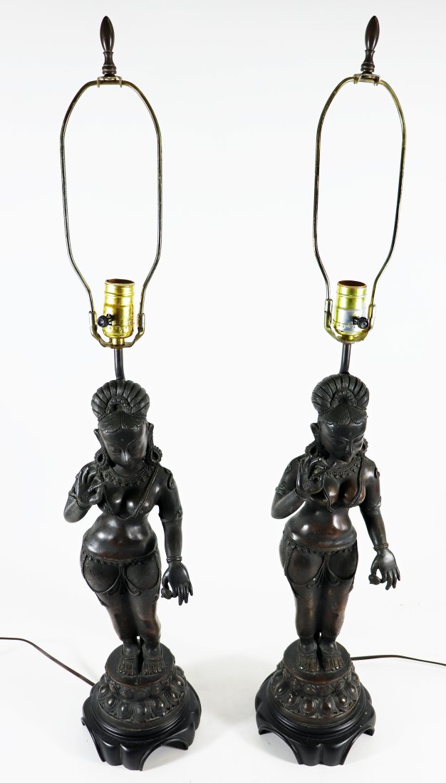 (2) VINTAGE HINDU FIGURE BRONZE LAMPS (1 of 3)