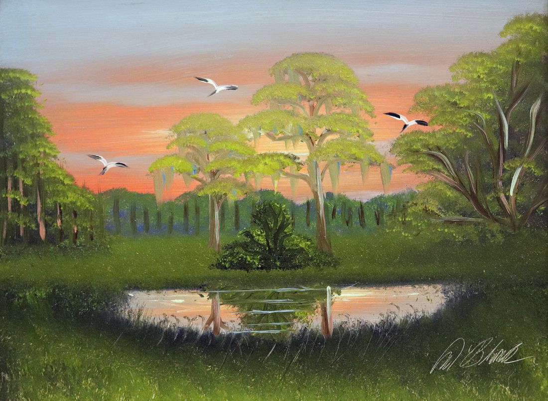 AL BLACK SUNSET PINES HIGHWAYMEN PAINTING (1 of 4)