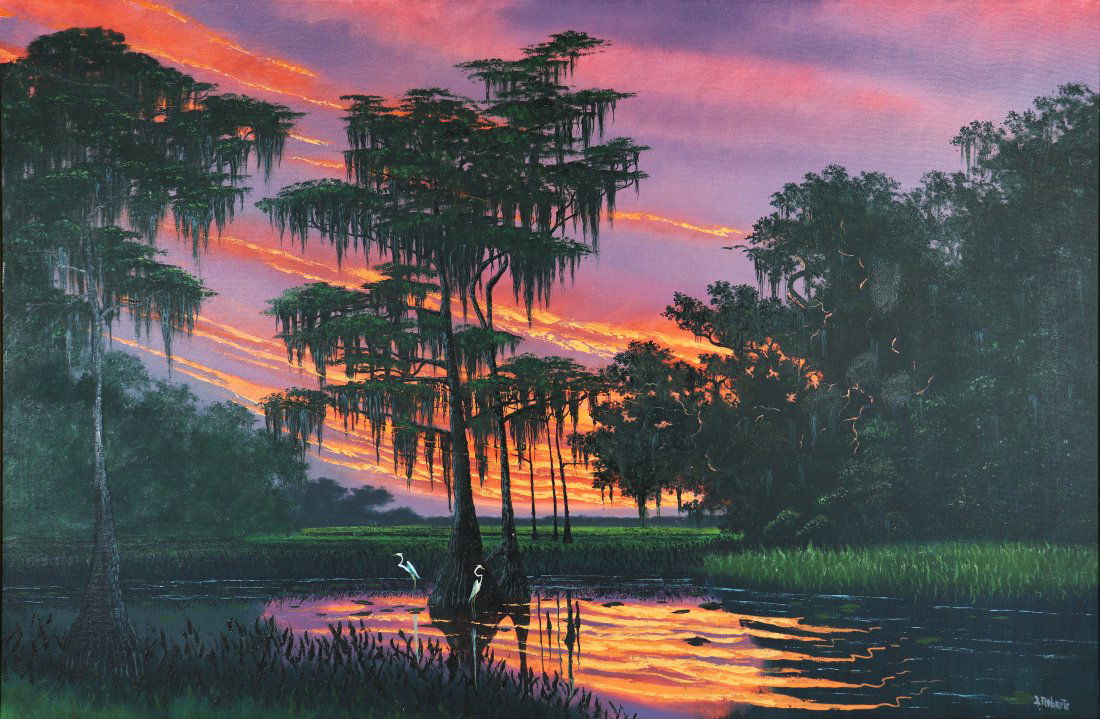 LIVINGSTON ROBERTS FIRE SKY SUNSET HIGHWAYMEN PAINTING (1 of 6)