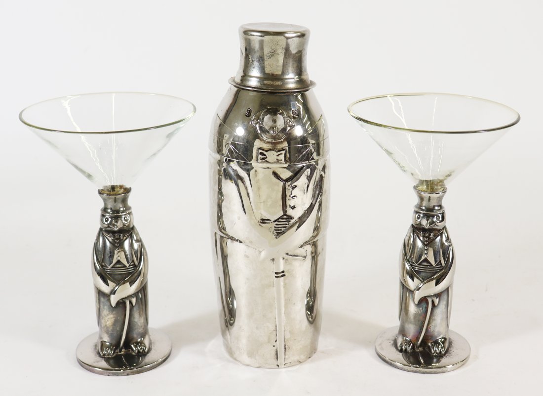 TOWLE SILVERSMITHS PENGUIN MARTINI COCKTAIL SET (1 of 4)