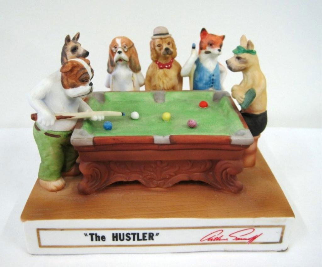 ARTHUR SARNOFF THE HUSTLER DECANTER: By Hoffman 1978. Dogs playing pool.