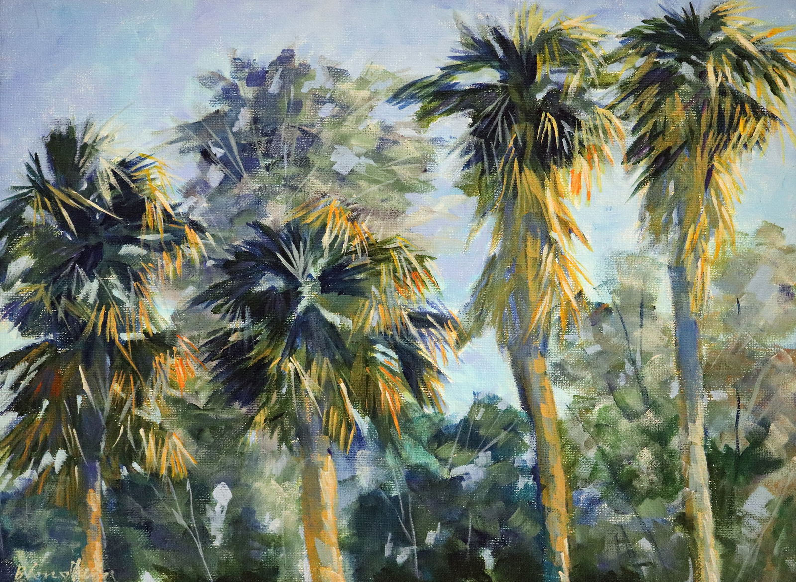 FLORIDA PALM TREE PAINTING - ILLEGIBLY SIGNED (1 of 4)