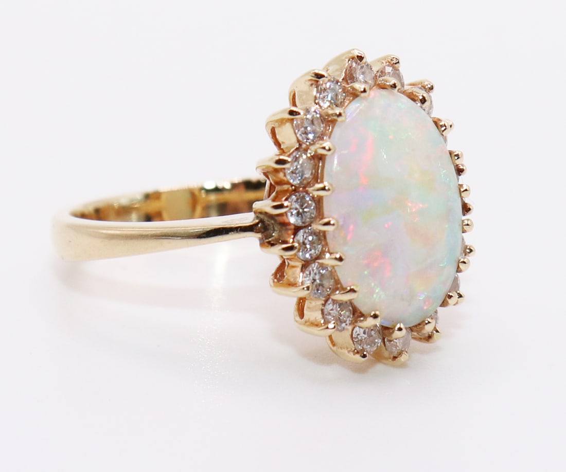 14K GOLD AUSTRALIAN OPAL & DIAMOND HALO RING (1 of 4)